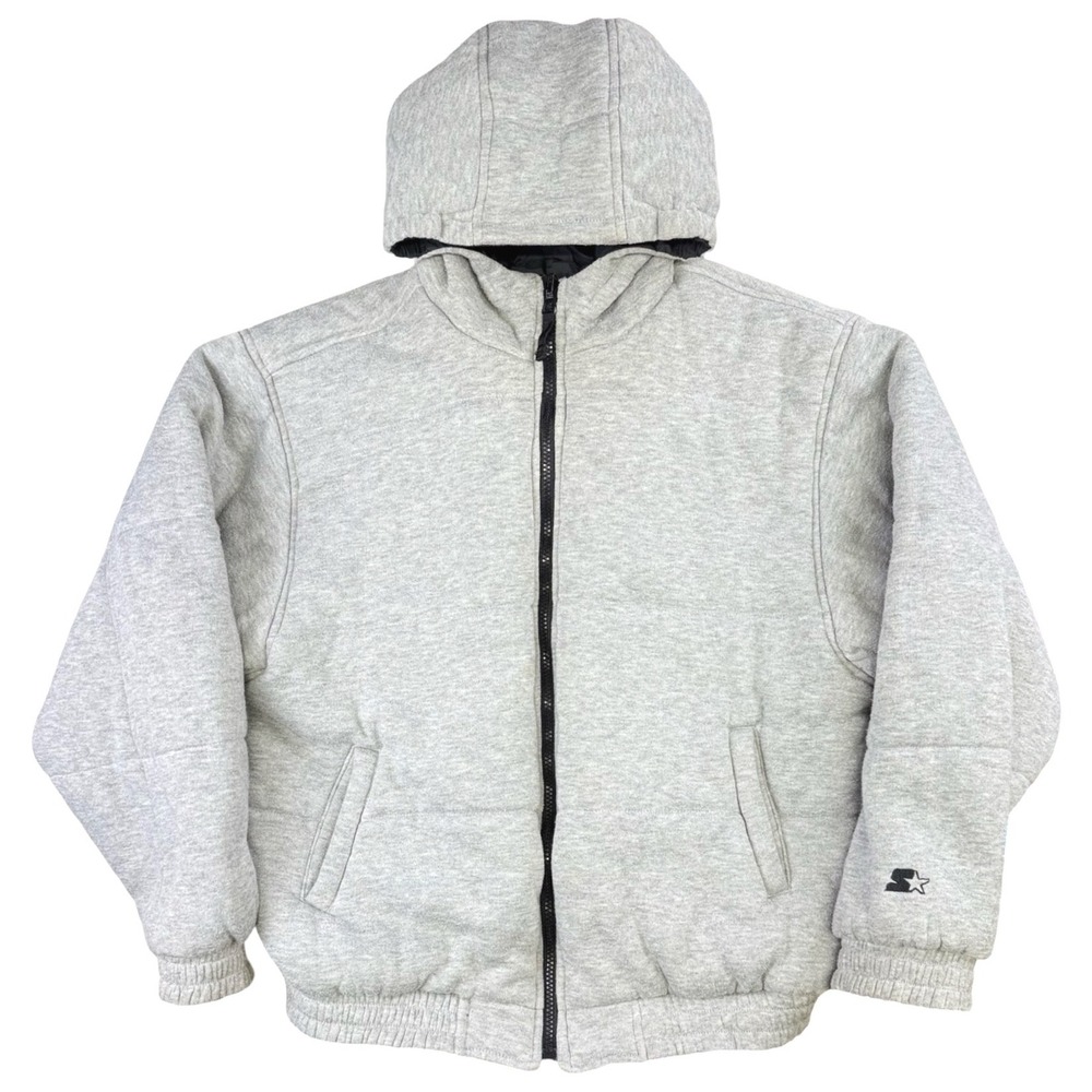 Starter Reversible Puffer Jacket Hooded Black Gray Blue Vintage